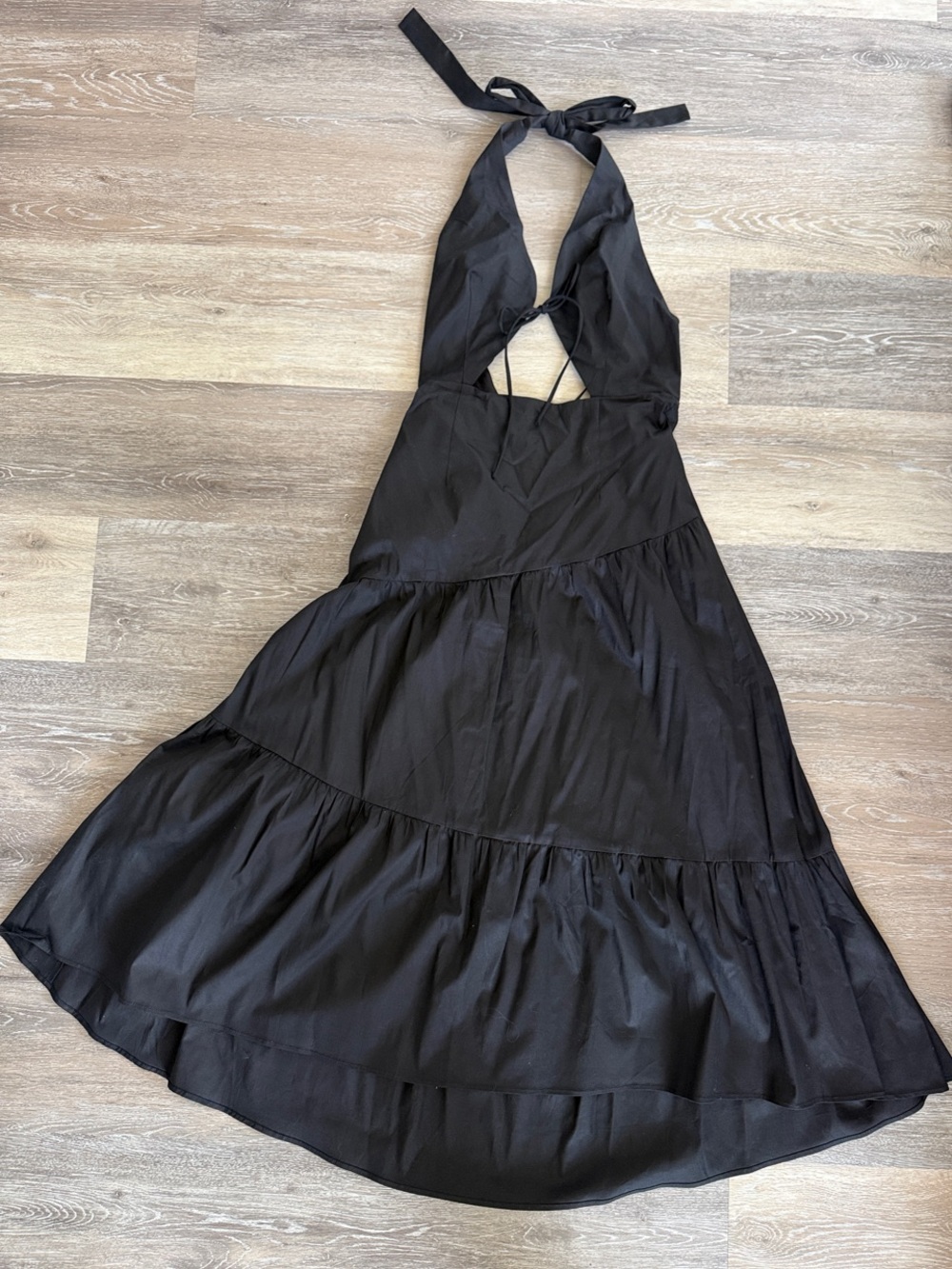Hello Molly Black Halter High-Low Tiered Midi Dress